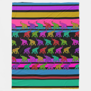 Elephant Walk & Stripes Pattern + your ideas Fleece Blanket