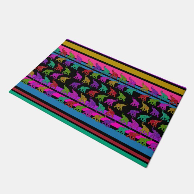 Elephant Walk & stripes + your ideas Doormat (Angled)