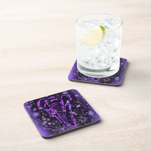 Elephant Walking At Starry Night Purple Coaster