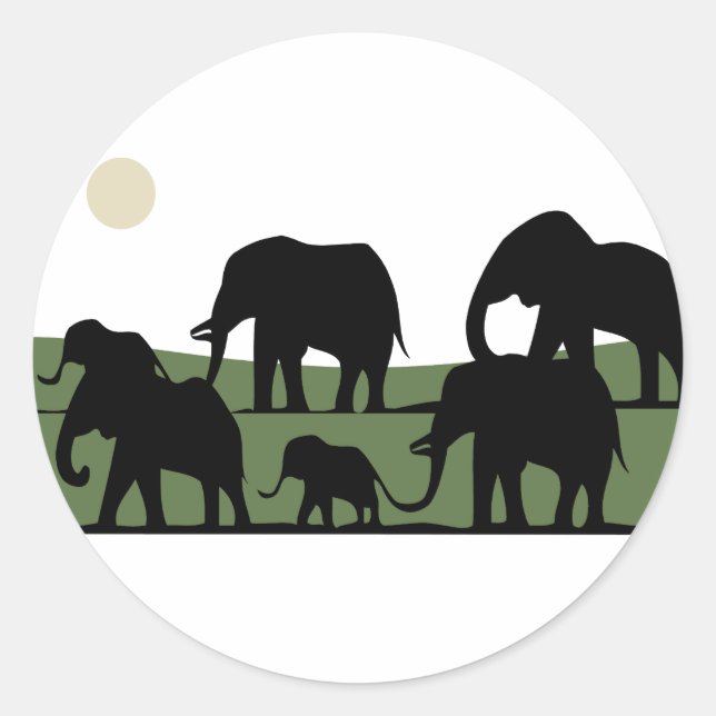 Elephant walking classic round sticker (Front)