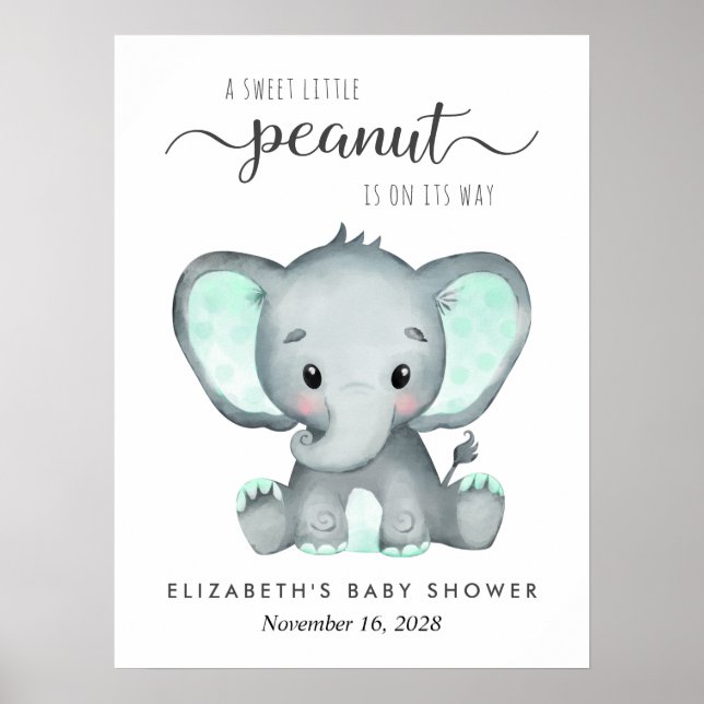 Elephant Watercolor Baby Shower Welcome Poster (Front)