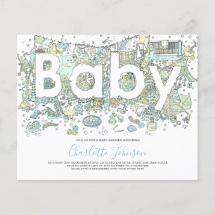 Elephant Watercolor Boys Baby Shower Blue Flyer