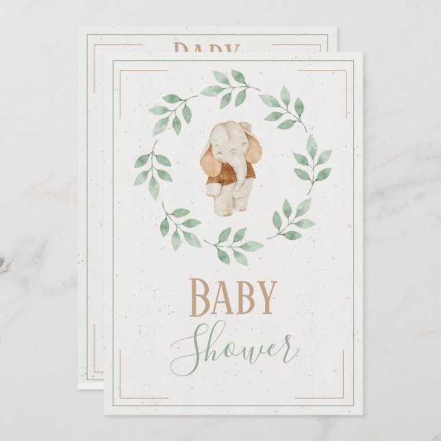 Elephant Watercolor Wreath Baby Shower Invitation (Front/Back)