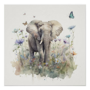 Elephant Watercolour Art Poster