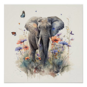 Elephant Watercolour Art Poster