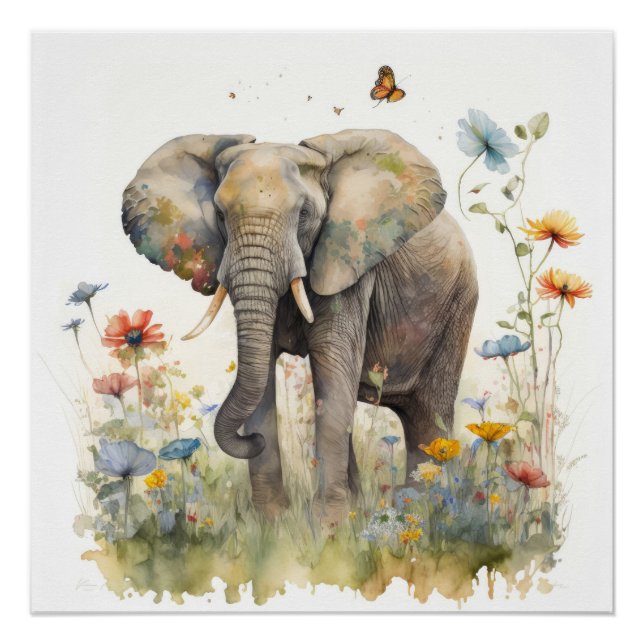 Elephant Watercolour Art Poster (Front)