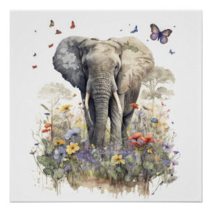 Elephant Watercolour Art Poster