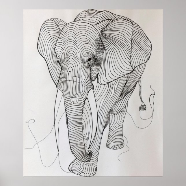 Elephant Wavy Minimalist Line Art Poster (Front)