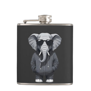 Elephant Wearing Hoodie Funny Cool Animal Vector Hip Flask