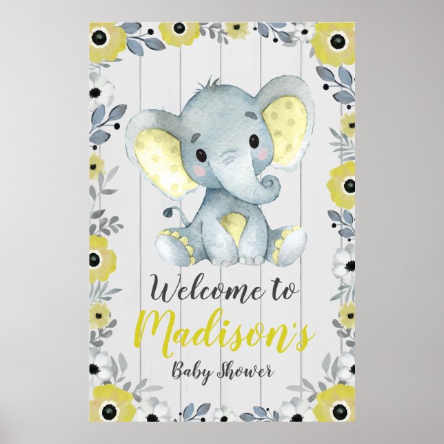 Elephant Welcome Sign Poster Yellow Grey 3'x4' (Front)
