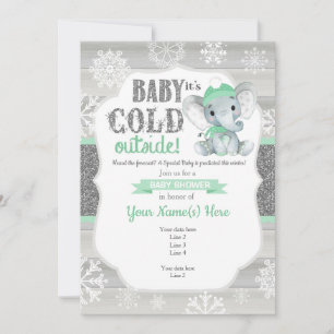 Elephant Winter Invitation MintNeutral Baby Shower