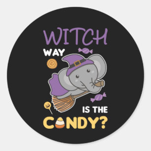 Elephant Witch Way Is The Candy Happy Halloween Classic Round Sticker