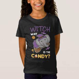Elephant Witch Way Is The Candy Happy Halloween T-Shirt