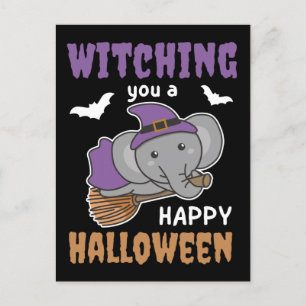 Elephant Witch Witches Witching You A Happy Holida Holiday Postcard