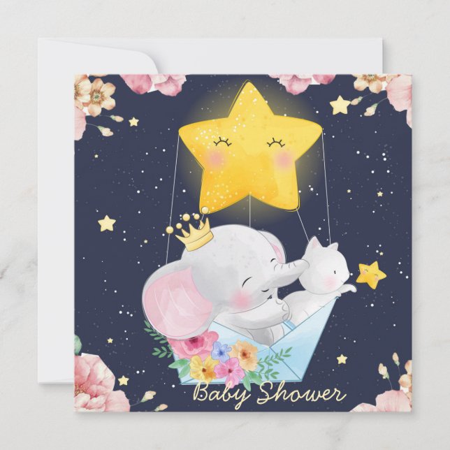 Elephant With A Kitten Baby Shower Invitation (Front)