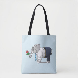 Elephant with a romantic rose tote bag