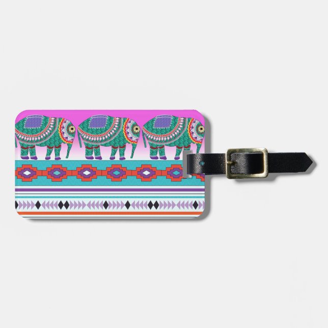 Elephant with Aztec Pattern Luggage Tag (Front Horizontal)