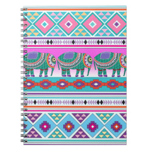 Elephant with Aztec Pattern Spiral Notebook
