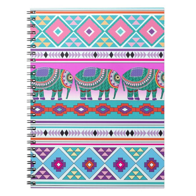 Elephant with Aztec Pattern Spiral Notebook (Front)