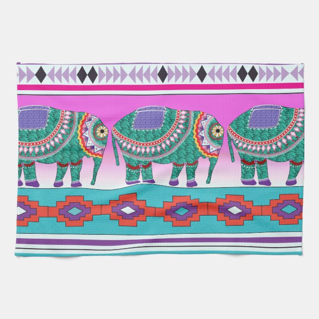 Elephant with Aztec Pattern Tea Towel (Horizontal)