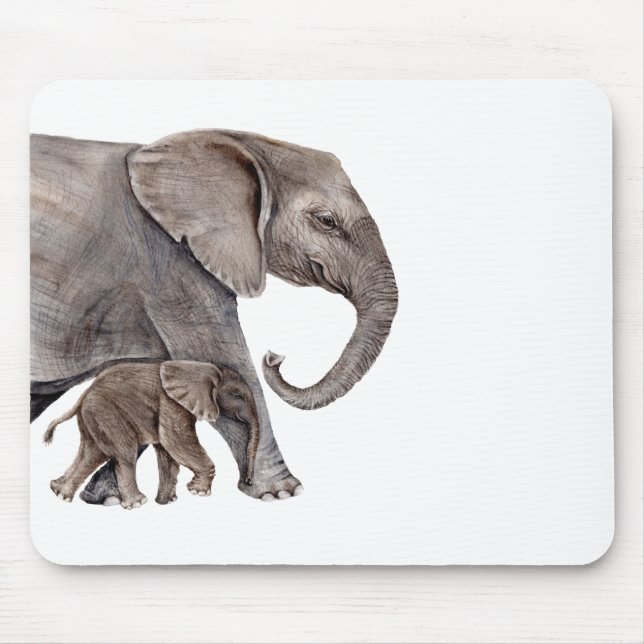 Elephant with Baby Elephant Mouse Pad (Front)