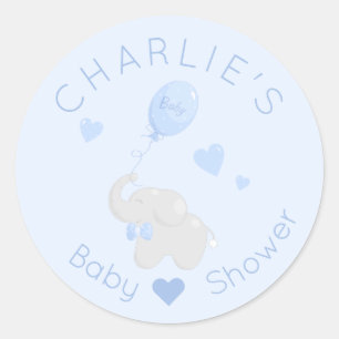 Elephant with Balloon Baby Shower Boy Favour Classic Round Sticker