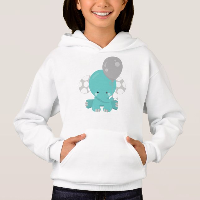 Elephant With Balloon, Blue Elephant, Cute Animal (Front)