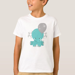 Elephant With Balloon, Blue Elephant, Cute Animal T-Shirt