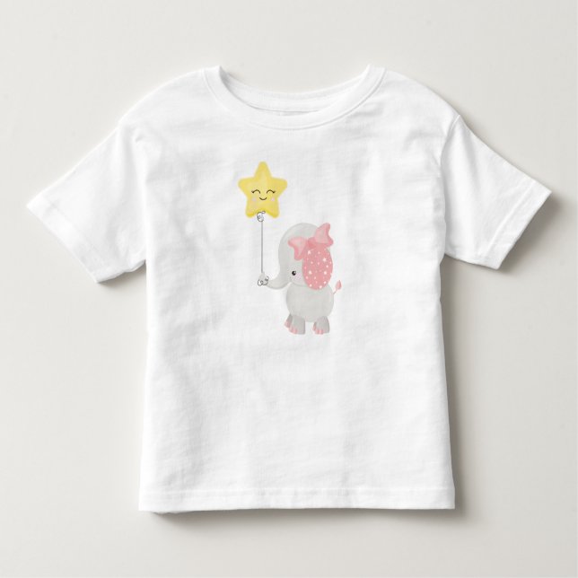 Elephant With Balloon, Crown, Cute Elephant, Star Toddler T-Shirt (Front)