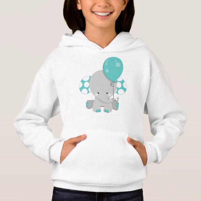 Elephant With Balloon, Cute Elephant - Blue Grey (Front)