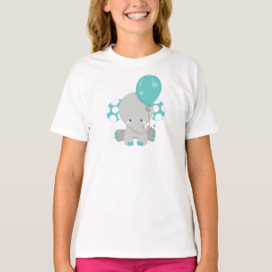 Elephant With Balloon, Cute Elephant - Blue Grey T-Shirt