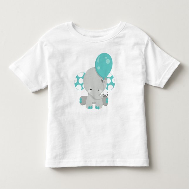 Elephant With Balloon, Cute Elephant - Blue Grey Toddler T-Shirt (Front)