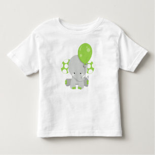 Elephant With Balloon, Cute Elephant - Green Grey Toddler T-Shirt