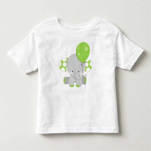 Elephant With Balloon, Cute Elephant - Green Grey Toddler T-Shirt (Front)