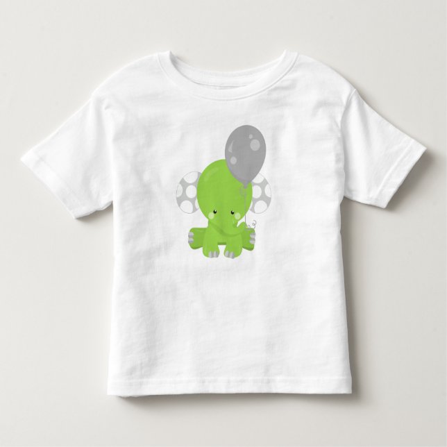 Elephant With Balloon, Green Elephant, Cute Animal Toddler T-Shirt (Front)