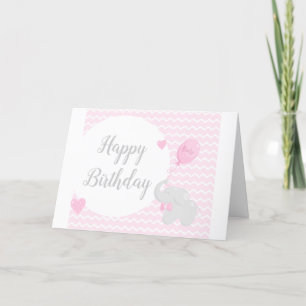 Elephant with Balloon   Happy Birthday Card