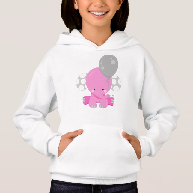 Elephant With Balloon, Pink Elephant, Cute Animal (Front)
