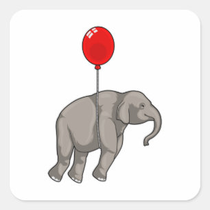 Elephant with Balloon Square Sticker