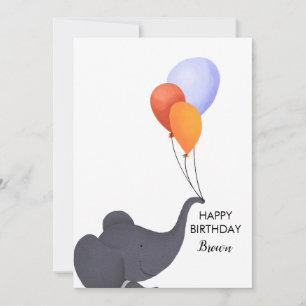 Elephant with Balloons Custom Birthday Card