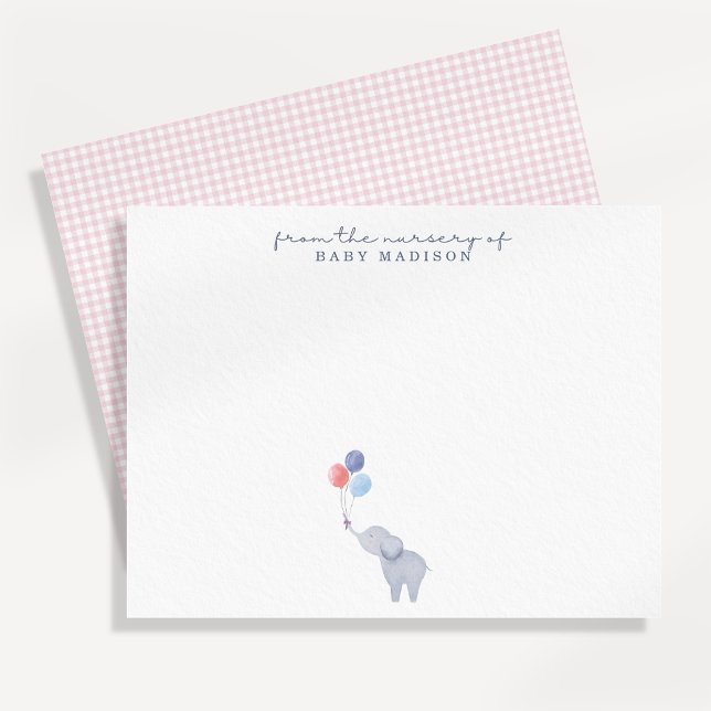 Elephant with Balloons Pink nursery note card (Creator Uploaded)