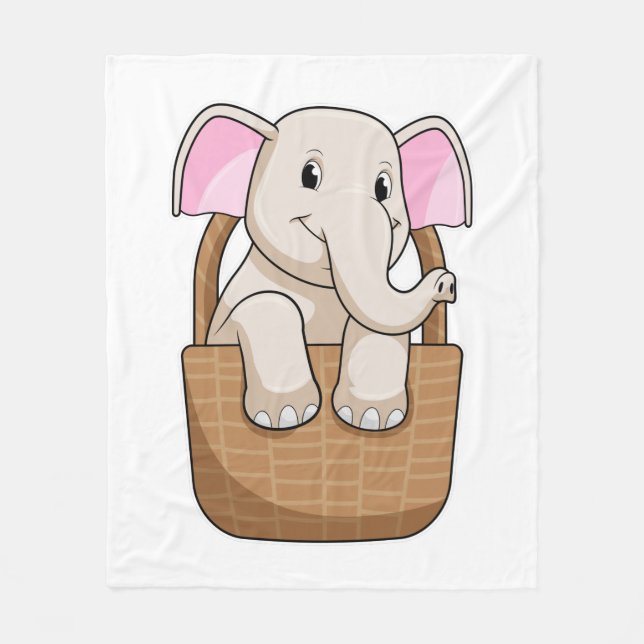 Elephant with Basket Fleece Blanket (Front)
