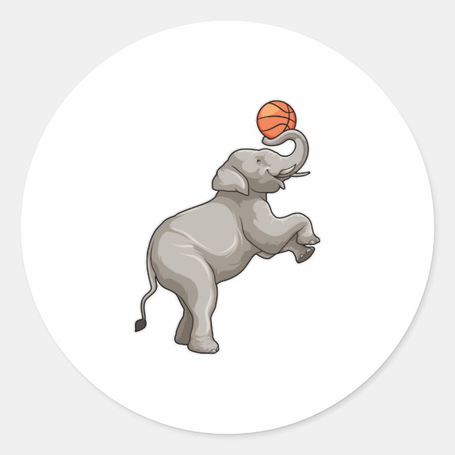 Elephant with Basketball Classic Round Sticker (Front)