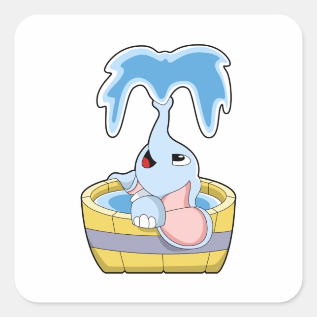Elephant with Bathtub full of Water Square Sticker (Front)