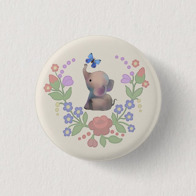 Elephant with butterfly 3 cm round badge (Front)