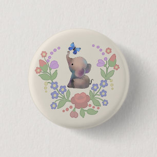 Elephant with butterfly 3 cm round badge