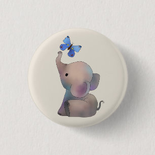 Elephant with butterfly 3 cm round badge