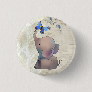 Elephant with butterfly 3 cm round badge