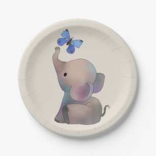 Elephant with butterfly paper plate