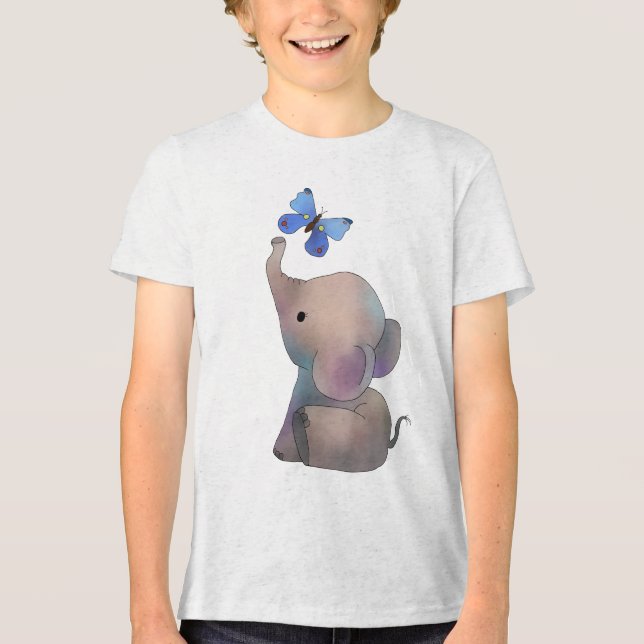 Elephant with butterfly Tri-Blend shirt (Front)