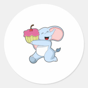 Elephant with Cake Classic Round Sticker